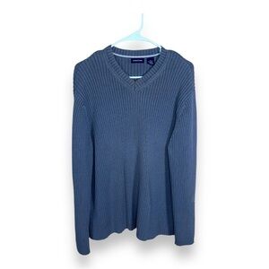 VINTAGE XL MENS STRUCTURE VNECK GREY CHUNKY KNIT SWEATER LONG SLEEVE